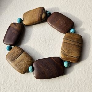 Petrified Wood and Turquoise Bead Bracelet